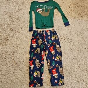 Carter's Green and Navy Sloth Christmas Pajama Set size 8